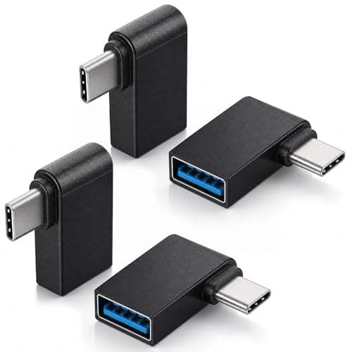 Ezymivs 4 Pcs USBC 90 Degree 3.0 Adapter Right Angle USB-C to USB Adapter Type C Male to USB 3.0 Female Connector Converter OTG Adapters for Smartphones Laptops Mice Keyboards and More (Black)