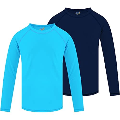 Boys Swim Shirt Rash Guard Long Sleeve for Youth Children Kids Rashguard Water Swimwear UPF+ 50 Swimming Sun Shirt Blue Swim Top 14-16Y