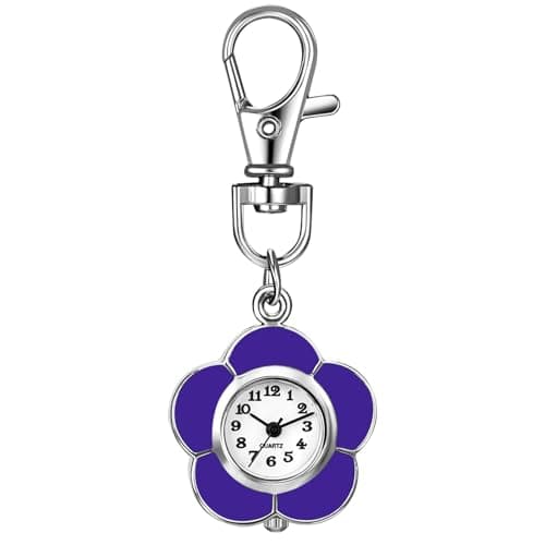 JewelryWe Backpack Key Chain Watch: Clip-on Quartz FOB Pocket Watch Novelty Cute Flower Carabiner Watches for Father's Day
