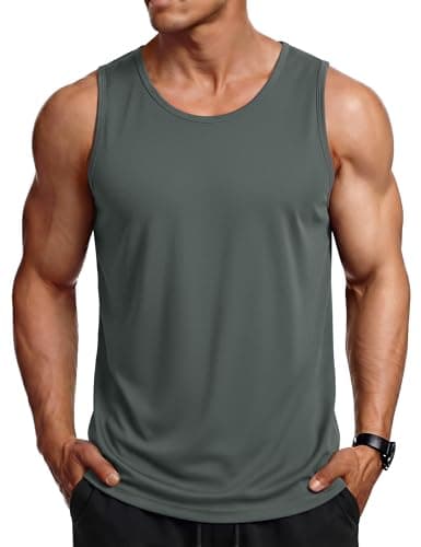 MAGCOMSEN Men's Sleeveless Shirts Quick Dry Workout Tank Tops UPF 80+ Athletic Gym Muscle Shirts for Summer Darkgrey M