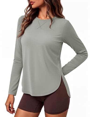 MAGCOMSEN UV Protection Shirts for Women Rush Guard Long Sleeve Moisture Wicking Tops Workout Athletic Shirt,Light Grey,M
