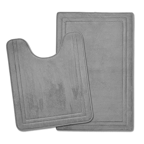 PAGGED Grey Bathroom Rugs Memory Foam Bath Toilet Contour Mat Set 2 Piece