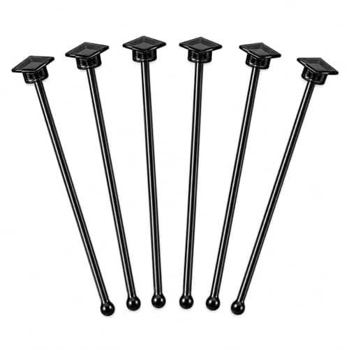 Qinyoung 6 Pcs Graduation Cap Glass Drink Stirrers 7 Inch Black Congrats Grad Hat Cap Swizzle Sticks Reusable Beverage Stir Sticks for Cocktails Coffee Graduation Party Decorations
