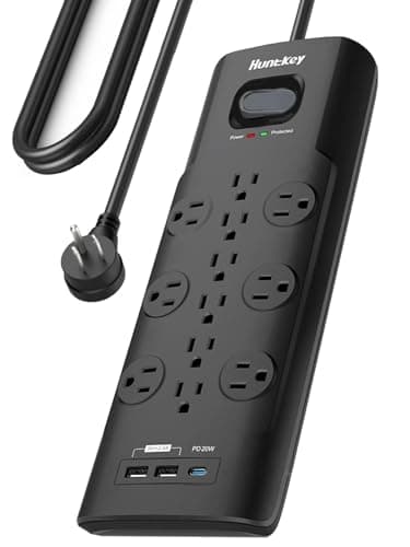Surge Protector Power Strip (3480J), Huntkey 12 Outlets with 2 USB A and 20W USB C Fast Charging, 6ft Flat Plug, Heavy-Duty Extension Cord for Workbench, Kitchen, Garage Must Have, ETL Listed