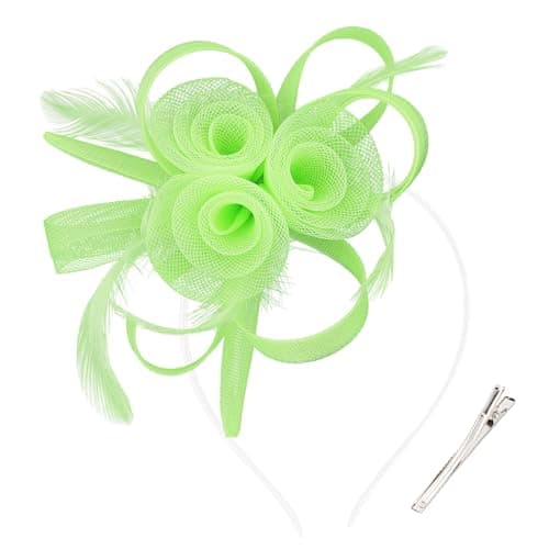 AMCAMI Fascinators Hats with Feather for Women 2025 Derby Hats Small Tea Party Hat with Headband(Champagne)