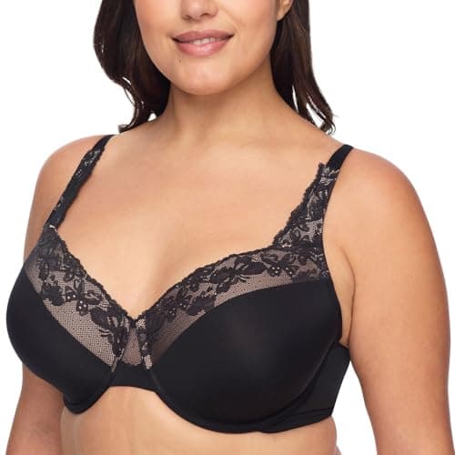 Olga Women's Plus-Size Cloud 9 Underwire Contour Bra with Lace, Black, 38C