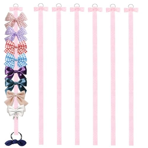 Xinjoduz 6PCS Bow Holder for Girls Hair Bows, Ribbon Hairs Clip Hanger Headband Stand Oraganizer, Wall Hanging Hair Accessories Storage Stand Display for Nursery Bedroom College Dorm Decor(Pink)
