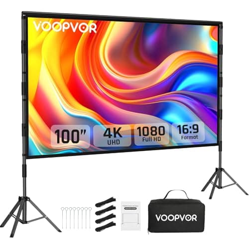 VOOPVOR 100 Inch Projector Screen with Stand, Portable Indoor Movie Screen
