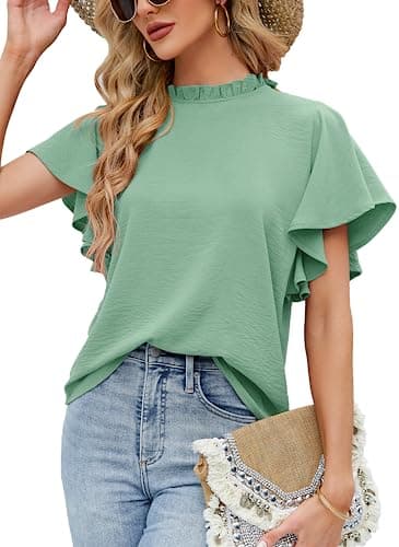 Aifer Short Sleeve Shirts for Women Trendy Green Shirt Office Clothes