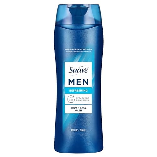 Suave Men Refreshing 2-in-1 Body & Face Wash with Glycerin & Vitamin E, Paraben & Phthalate Free, Cleanse, Moisturize, Refresh, Long-Lasting Fragrance, 18 FL OZ