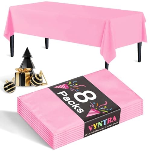 Vyntra 8 Pack Pink Plastic Tablecloths, Disposable Party Table Covers for Halloween, Christmas, New Year’s Eve & Birthday Parties