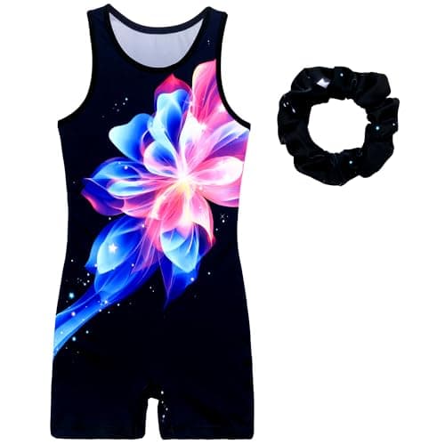 JOYSTREAM Gymnastics Leotards for Girls With Shorts Biketards Unitards Tumbing Ballet Dance Outfit 8-9Years,Shiny Flower