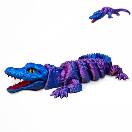 coonoe 3D Printed Articulated Crocodile with Glass Eyes, Purple and Blue