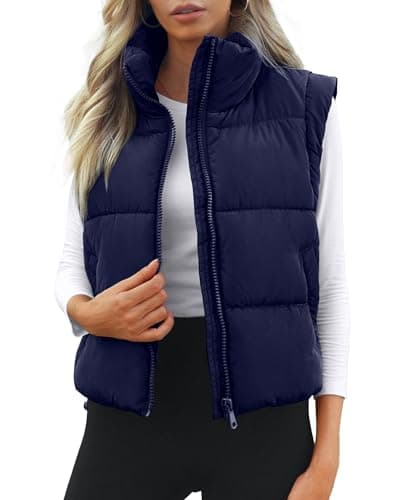 Polu Women's Cropped Puffer Vest Stand Collar Zip Up Sleeveless Jacket