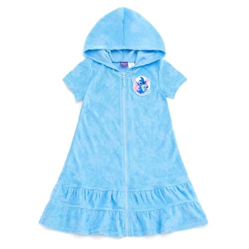 Disney Lilo & Stitch Little Girls Loop Terry Cloth Hooded Zip Up Swim Cover Up Blue 7-8