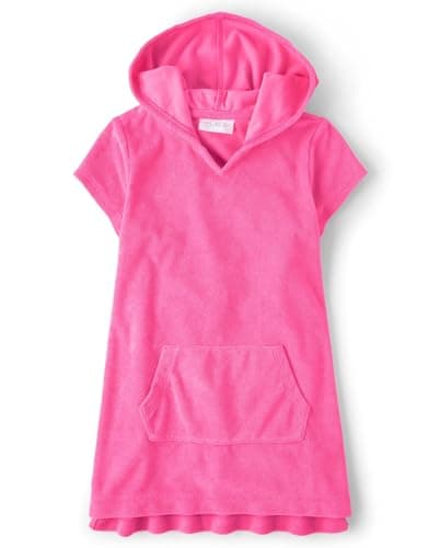 The Children's Place,Girls,Hooded Swim Coverups,Neon Peony Terry,Small