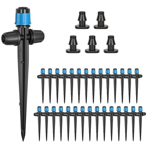 HOINCO 30pcs Drip Irrigation Emitters Sprayer, Adjustable 360 Degree Water Flow Drippers Double Lock Design, for 1/4" Drip Irrigation Tubing,for Garden Watering System. (Blue)