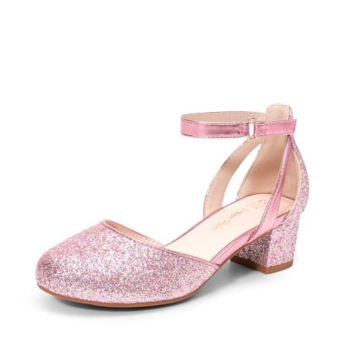 DREAM PAIRS Girls Dress Shoes Closed Toe High Heels Ankle Strap Toddler Little Big Kid Wedding Flower Party Pump,Size 10 Toddler,Pink,KKUMPU2501