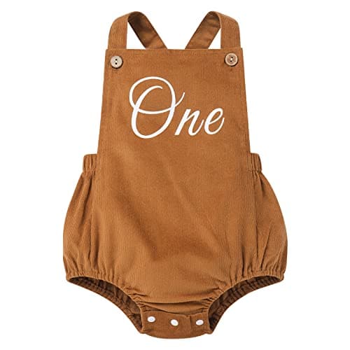 FYMNSI Smash Cake Outfit Boy Girl 1st Birthday Outfits Toddler Baby Corduroy Romper Overalls First Birthday Party Supplies Photo Shoot Summer Infant Clothes for Christmas Brown 6-12M