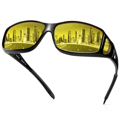 Peekaco Night Vision Driving Glasses Fit Over Glasses for Men Women