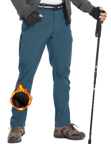 MOURCE Waterproof Ski Pants with 6 Zip Pockets, Cargo Snow Pants for Men Insulated, Lake Blue XL