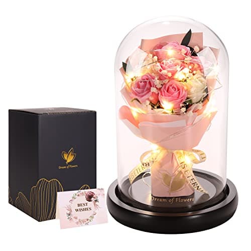 Mothers Day Rose Gifts, Flower Gifts for Women,Rose in Glass Dome with 2 Light Modes,Light Up Rose Flowers,Valentines Anniversary Birthday Gifts for Women, Mom, Wife, Girlfriend