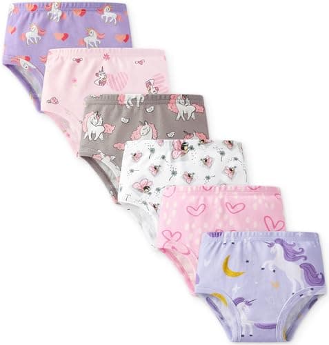 Yoofoss Girls' Underwear, 100% Organic Cotton Soft Toddler Kids Underwear, Tag-free Comfort Girls Panties, 6-Pack - Purple Unicorn, 4T