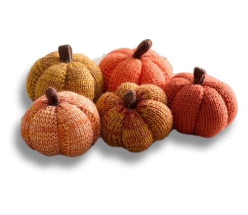 Set of 5 Mini Knit Pumpkins, Sunset Orange Gold Rust (Sunset 2.5 Inch Set)