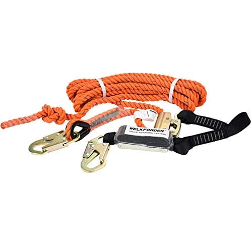 WELKFORDER 25FT Vertical Lifeline Assemble Three Strand Rope Fall Protection with Rope Grab Snap Hooks Shock Absorber Fall Protection Safety Equipment ANSI Compliant