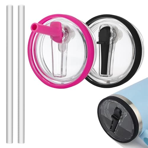 2 Pics 40oz Tumbler Flip Straw Lid For Stanley Quencher H2.0,Leak Proof Cup Top Lids Replacement Reusable Spill Proof No Spill Tumbler Cover for Stanley Cup Accessories (40oz black&rose pink)