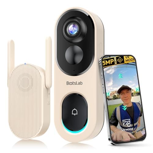 BOTSLAB 5MP Doorbell Camera, 180° Head-to-Toe View, 32GB SD Card, Gold