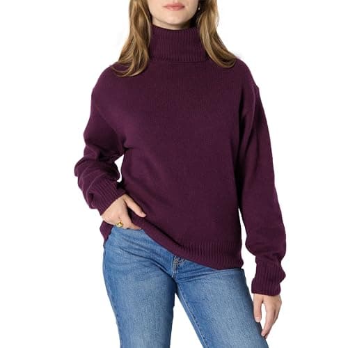 Amazon Essentials (Demi's Pick) Women's Relaxed-Fit Cotton Blend Turtleneck Pullover Sweater, Burgundy, Large