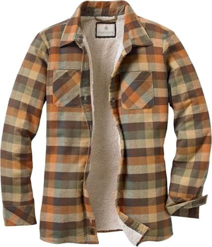 Legendary Whitetails Womens Flannel Shacket Sherpa Lined Plaid Shirt Jacket Warm Fleece, Rustic, XS