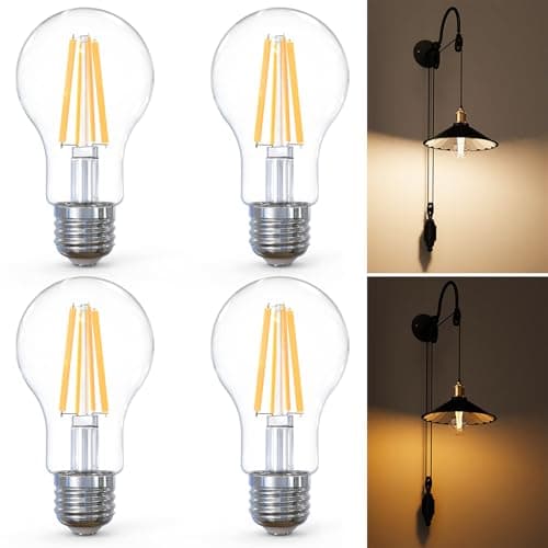 Edison Bulbs LED Vintage Light Bulbs, Filament Night Light Bulbs, Antique Spiral Bulb for String Lights, 800 LM, 8W=60W, 2700K Warm White (2000K Amber Glow), Dimmable, E26 Base, ETL 4 Pack