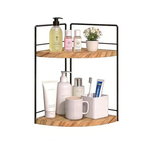 BSTSLL 2 Tier Bathroom Counter Organizer,Bathroom Countertop Organizer, Wood Vanity Organizer Corner Shelf,Makeup Tray for Perfume Skincare Bedroom Kitchen Corner (2 Tier,Yellow)