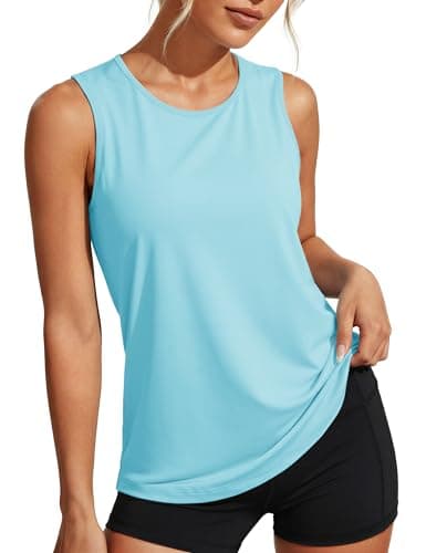 MAGCOMSEN Women Sleeveless Crewneck Shirt Dry Fit Workout Athletic Gym Exercise Tank Summer Yoga Light Lake Blue, 2XL