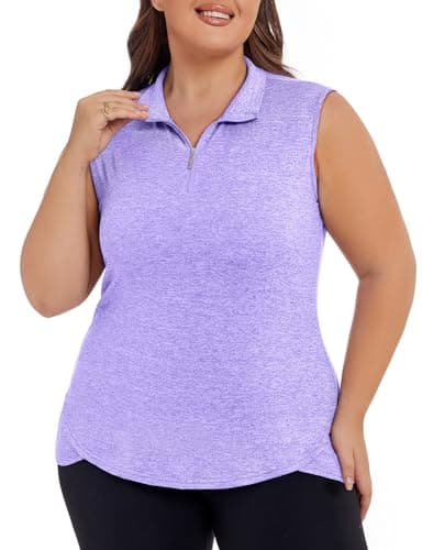 Koscacy Ladies Plus Size Golf Apparel, Running Tank Tops for Women Tennis Polo Shirts for Hiking Camping Outoor Fishing Marathon Sailing Loose Fitting Sleeveless Tunic Purple 5X-Large