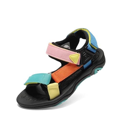 DREAM PAIRS Boys Girls Sandals Kids Adventurous Light-Weight Adjustable Straps Summer Water Shoes (Toddler/Little Kid/Big Kid),Size 9 Toddler,Green/Blue/Yellow,170892-K