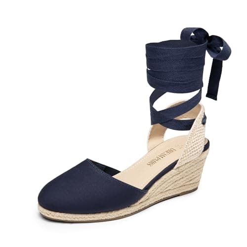 DREAM PAIRS Women's Wedge Sandals Platform Close Toe Espadrilles Strappy Lace Up Sandals Cute Fashion Comfortable Dressy Beach Vocation Summer Shoes,Size 8,Navy-Canvas,SDPW2405W