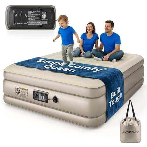 Simpli Comfy 18" Raised Double-High Queen Inflatable Air Mattress with Built-in Electric Pump, Fast Self-Inflating Blow Up Air Bed with Waterproof Top for Home Travel Camping, Colchón Inflable de 18"