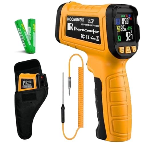 Infrared Thermometer Temperature Gun, 50:1 Dual-Mode Temp Gun -58°F to 1796°F with K-Type Thermocouple for Internal Readings, for Kilns, Industrial, and HVAC Applications