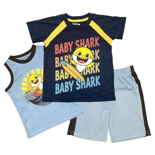 Nickelodeon Baby Shark Boys' 3 Piece Short Set (Toddler/Kid), Navy, 6