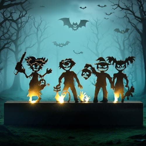 HUYIENO Halloween Table Decor Led Lights Silhouette Decoration Metal Horror Character Battery Operated Indoor Decoration Perfect Halloween Decor for Tabletop,Party, Home, Window