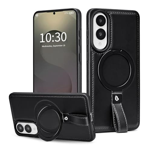 Butaiga for Samsung Galaxy S25 Edge Case Leather with Stand, Black