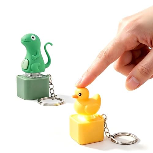 Quacking Duck & Lizard Button Rechargeable Fidget Keychain, 2 Pack