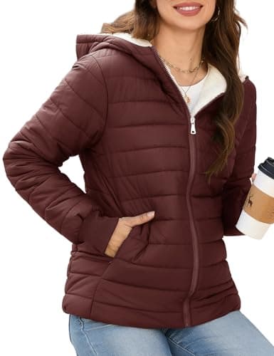 Wiepux Women's Winter Windproof Warm Coats Waterproof Thicken Hooded Puffer Jacket 2026,Wine Red,XL