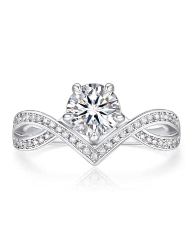 MomentWish Engagement Ring for Women, Moissanite 2Carat Promise Rings for Her S925 Sterling Silver Ring, Imitation Diamond Crown-shaped Rings-Size7.5