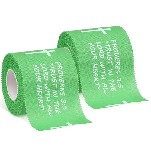 MiniInflat 2 Pcs Christian Cross Athletic Tape Sports Tape 2in x 23ft Religion Jesus Wrist Wrap for Soccer Football Baseball, Gift for Graduation Teacher Nurses Week Pentecost(Green,Proverbs)