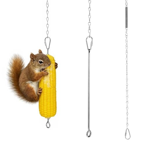 Stainless Steel Hanging Squirrel Feeder for Outside Squirrel Corn Cob Holder Feeder Chipmunk Feeders with 35 Inches Extension Chain for Bird and Other Backyard Feeding Supplies