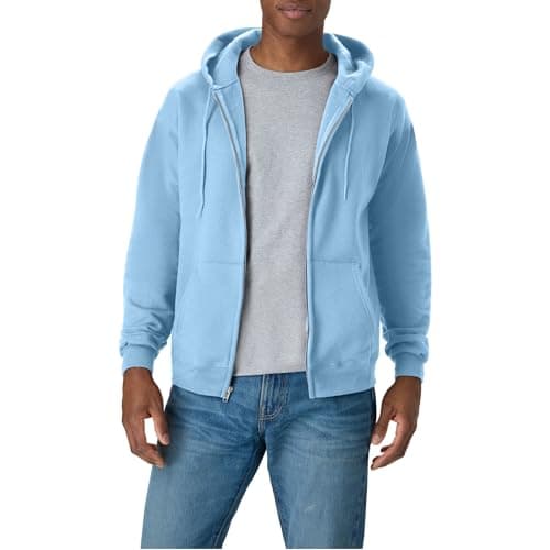 Hanes Men's Full-Zip Eco-Smart Hoodie, Light Blue, Large